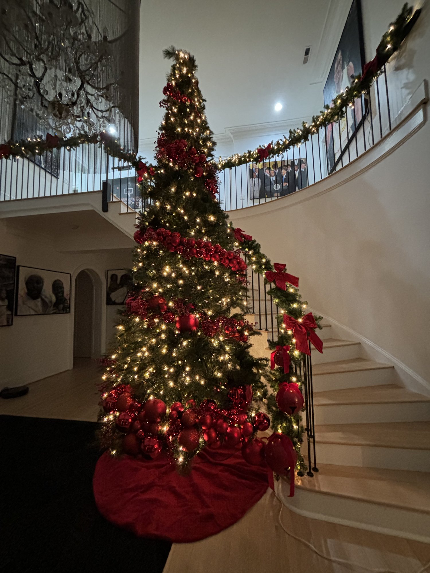 Grand red tree in foyer